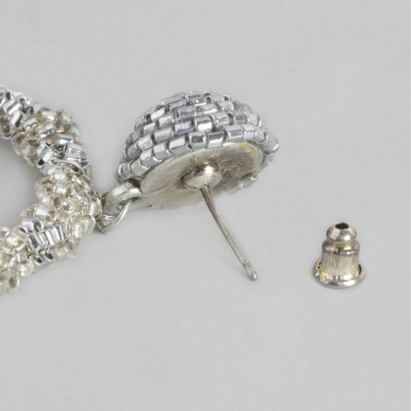 Silver-Toned Circular Drop Earrings