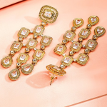 Gold Plated Zirconia Studded Antique Light Gold-Tone Premium Chandelier Earring